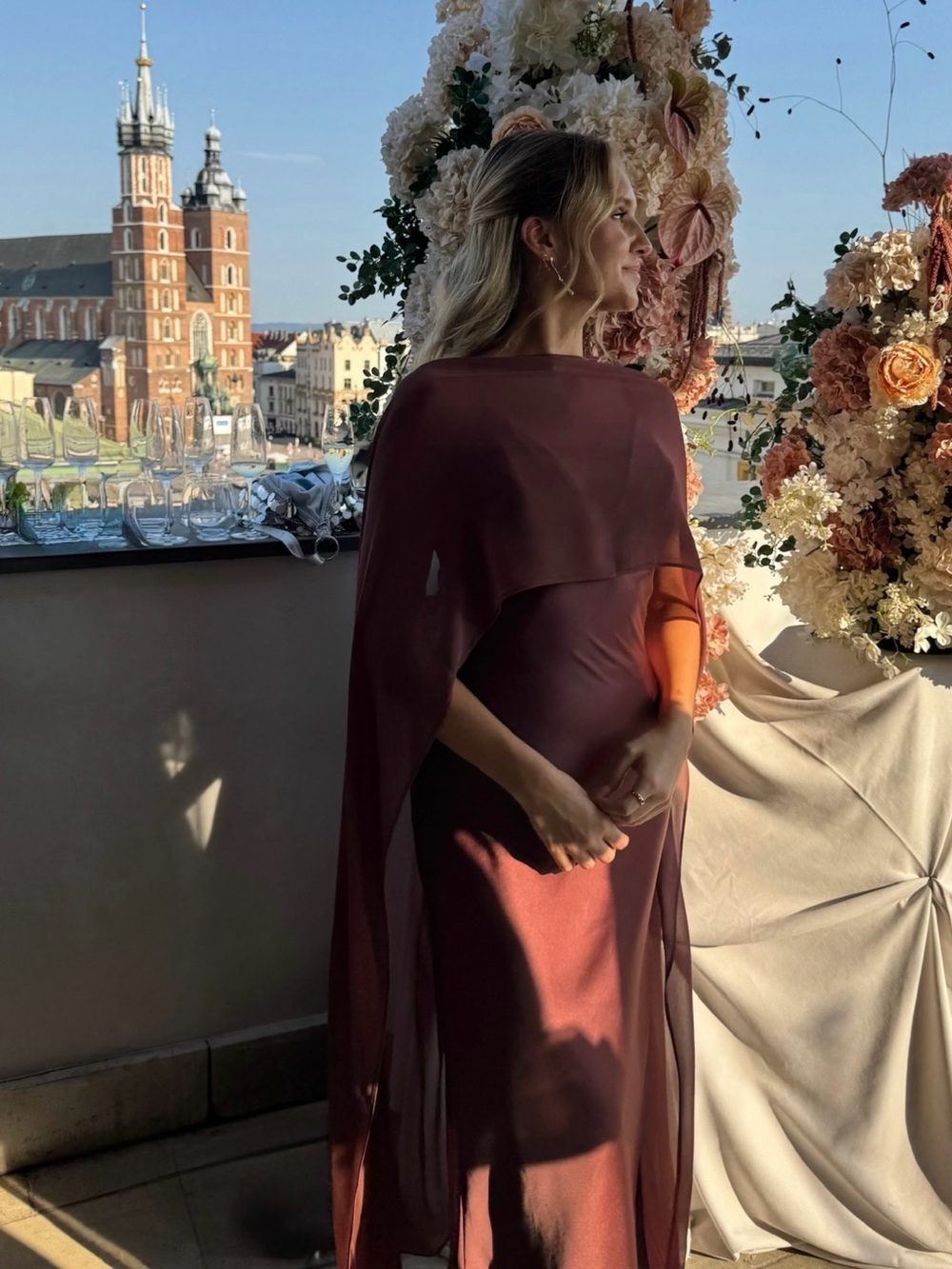 BHLDN Brigid Chiffon Cape Maxi Dress